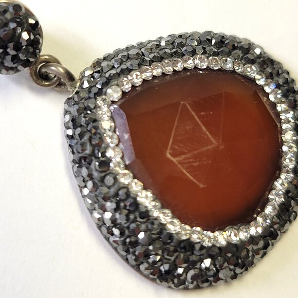 Brown Agate Swaroski Pendant 925 Sterling Silver - Picture 7 of 14